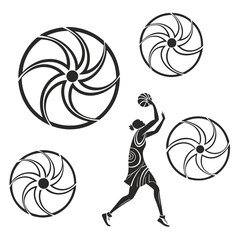 Dynamic basketball silhouette with swirling orbits ©  MST RABEYA  BEGUM