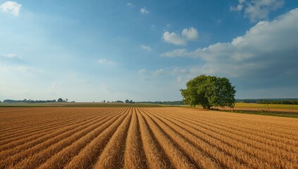 Trees and sky with clouds captured after harvest, highlighting environmental conditions