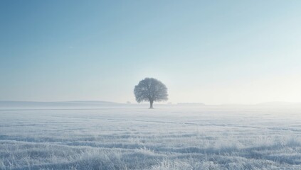 Snow-covered rural scene with trees and land in winter, highlighting seasonal landscape