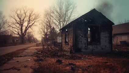 Burned garage scene highlighting fire aftermath and potential hazards