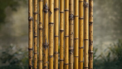 Bamboo wall with yellow dried stalks, ideal as a textured backdrop for text or graphics