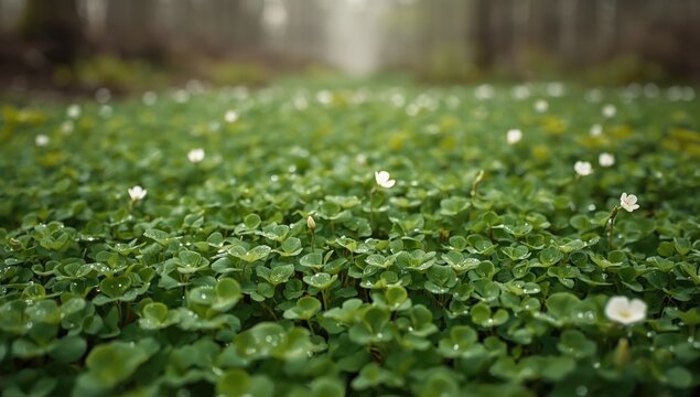 Green wood-sorrel Oxalis acetosella leaf pattern serving as a natural background for layout or text placement