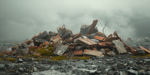 Ruins of architectural demolition with scattered materials, highlighting site maintenance practices