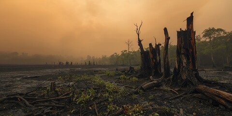 Forest clearing through burning and tree removal for agriculture purposes, ecological impact