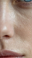 Obraz premium Extreme close up of human facial skin texture under natural light