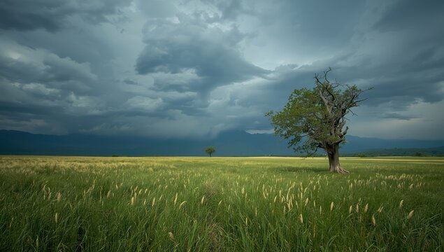 Agricultural landscape with darkening clouds signaling an approaching storm, highlighting seasonal weather changes