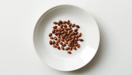 Watermelon seeds arranged on a ceramic plate, suitable for use as a UI backdrop or editorial header background
