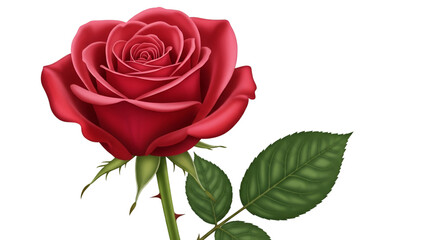 Fototapeta premium Vibrant Red Rose with Green Leaves flower bloom