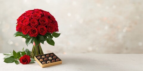 Surprise gifts for Mother's Day, red roses and chocolates as thoughtful tokens of appreciation