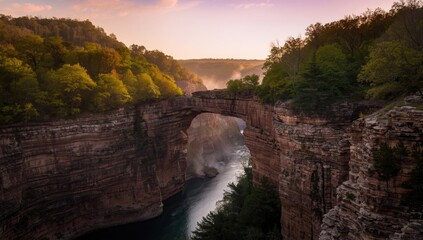 Morning light illuminating Red River Gorges geological features in Kentucky