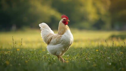 Fototapeta premium Vibrant chicken with detailed feather patterns, suitable for agricultural safety documentation