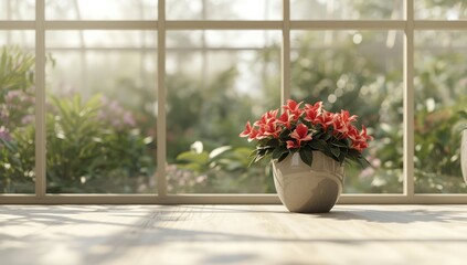 Colorful Begonia Elatior flower in flowerpots serving as a decorative garden display