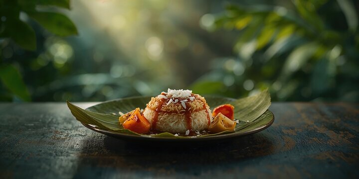 Javanese lupis rice snack with coconut and palm sugar, traditional food for cultural festivals