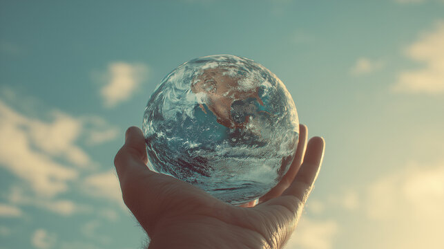 sardonyx. Abstract globe against blue sky with clouds, travel and inspiration concept. tourism brochures, itinerary planners, designed for travel destination branding, used by hospitality managers.