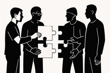 Black and White Teamwork Collaboration Silhouette Vector