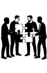 Black and White Teamwork Collaboration Silhouette Vector