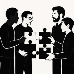 Black and White Teamwork Collaboration Silhouette Vector