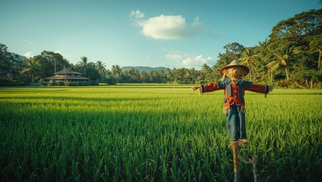 Scarecrow in a Malaysian garden at Langkawis paddy museum, agricultural preservation