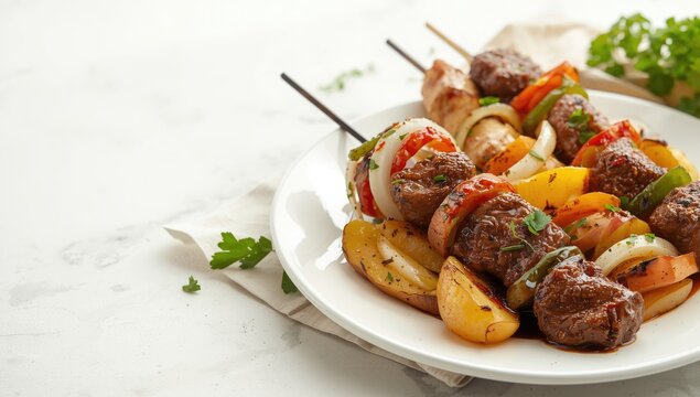 Peruvian anticucho on a skewer, highlighting street food cuisine, World Food Day