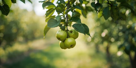 Homegrown small green apples, highlighting eco friendly diet and ecological food benefits