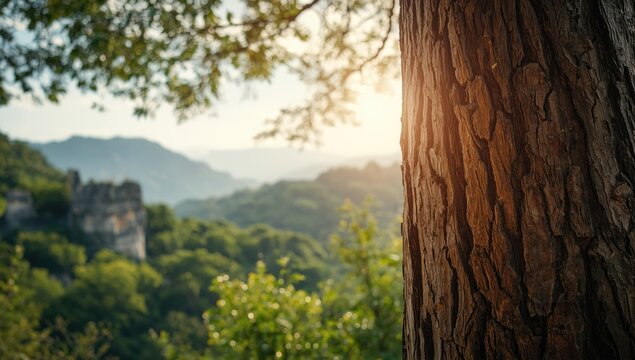 Upward view of a textured tree trunk showcasing bark details, suitable for nature photography or forestry analysis