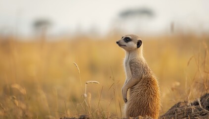Meerkat resting upright and scanning surroundings, highlighting wildlife observation, World Wildlife Day