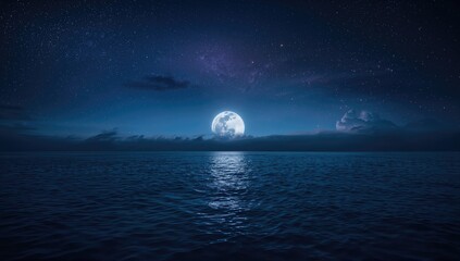 Full moon casting light over ocean waves at night, suitable for editorial header backgrounds