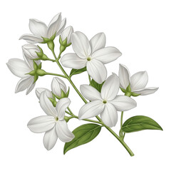 Fototapeta premium Beautiful white jasmine flowers on green stem with leaves