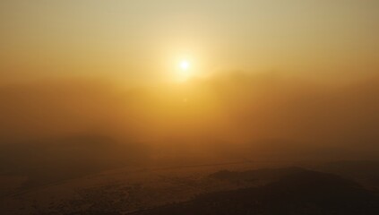 Obraz premium High-altitude view of smoke haze from wildfires amid drought conditions, illustrating environmental stress