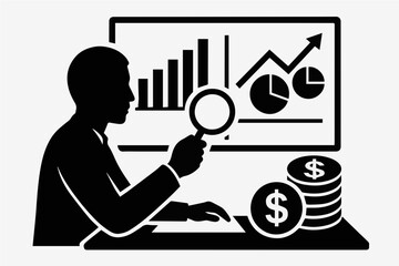 Black and White Financial Planning Silhouette Vector Illustration