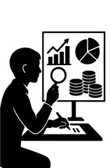 Black and White Financial Planning Silhouette Vector Illustration