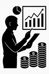 Black and White Financial Planning Silhouette Vector Illustration