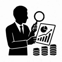 Black and White Financial Planning Silhouette Vector Illustration