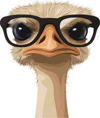Ostrich Wearing Glasses Vector on Transparent Background