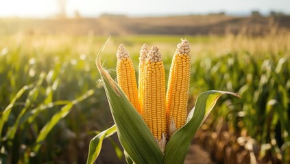 Close-up of yellow corn in a farm environment, used as a natural pattern for agricultural design, Earth Day