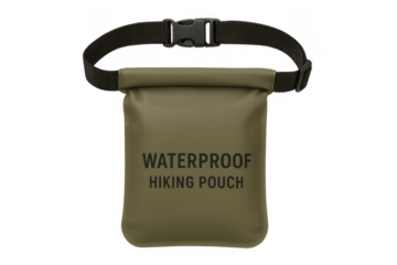 Olive green waterproof hiking pouch with strap