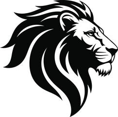 Striking black and white illustration of a majestic lion s head and mane © CreativeAlim02