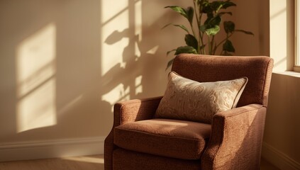 Cushion and chair placed on a sofa, home furnishing and interior arrangement