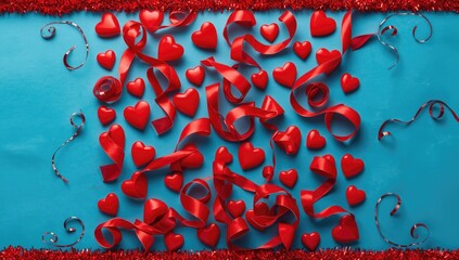 Blue background with red tape and stickers serving as a layout backdrop for text or UI