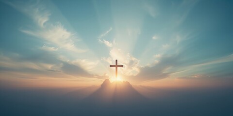 Bright sky featuring a Christian cross, suitable for church-related layout or design