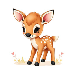cartoon baby deer, tiny fawn art, precious deer character, adorable woodland mascot, newborn deer illustration, forest kid animal, fluffy baby deer drawing, fairytale critter deer, imaginative animal 