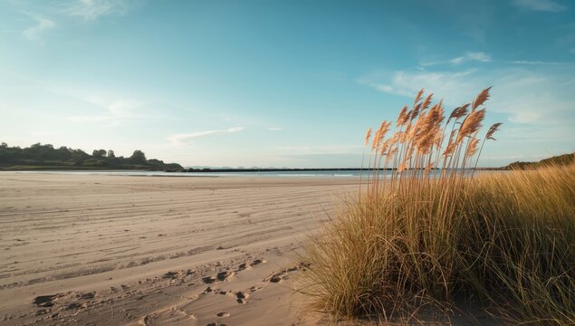 Beachside brown grassy reeds provide a buffer zone that stabilizes the shoreline against erosion