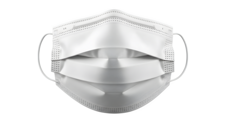 A white surgical face mask on a black background for health and safety