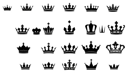crown symbols vector, official royal silhouette, regal graphic crowns, kingdom royalty icons, crown tattoo silhouettes, baroque tiara design, ornate monarchy shapes, crest decoration icons, royal pala © mrpixel