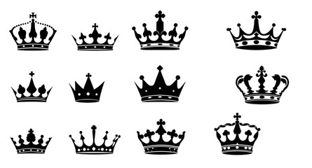 crown symbols vector, official royal silhouette, regal graphic crowns, kingdom royalty icons, crown tattoo silhouettes, baroque tiara design, ornate monarchy shapes, crest decoration icons, royal pala © mrpixel