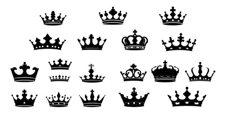 crown symbols vector, official royal silhouette, regal graphic crowns, kingdom royalty icons, crown tattoo silhouettes, baroque tiara design, ornate monarchy shapes, crest decoration icons, royal pala © mrpixel