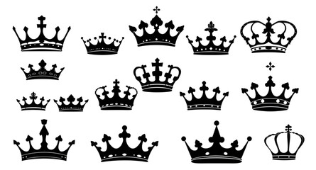 Obraz premium vector crowns silhouettes, king queen crown set, silhouette crown pack, royal monarchy symbols, crown elements vector, luxury vector crowns, classic silhouette crowns, coat of arms elements, royal cre