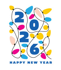 Happy New Year Colorful Typography Design With Decorative Elements