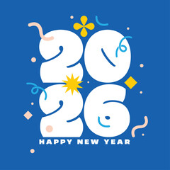 Happy New Year Decorative Typography With Party Theme Vector.
