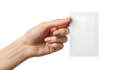 Fototapeta premium A hand holding a blank white card against a black background